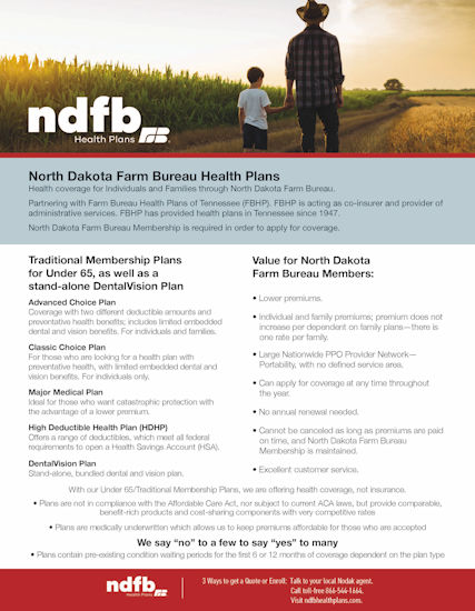 NDFB Health Plans One Page info sheet